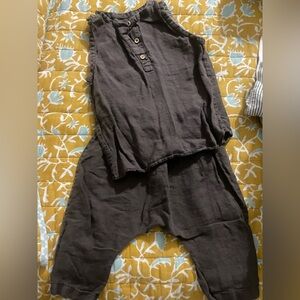 Kids Sleeveless Brown Matching Set Linen